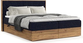 Sötétkék-natúr színű ágyneműtartós boxspring ágy 160x200 cm Asahi – Maison de Rêve