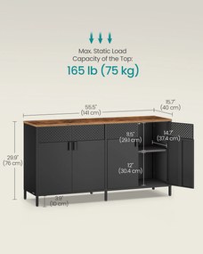 Fém tárolószekrény, 4 ajtós, mágneses záródás, rusztikus barna-fekete