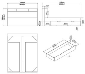 Natúr színű ágyneműtartós franciaágy ágyrács nélkül 160x200 cm tölgyfa dekorral Ikast – Tvilum