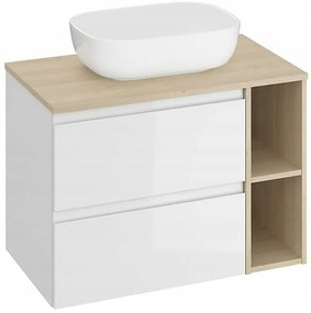 Cersanit Moduo, fürdőszobai szekrény garnitúra munkalap mosdóval 80x45x95 cm, fehér fényes-tölgy, S801-443