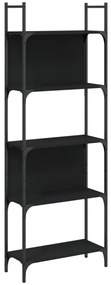 5 szintes fekete szerelt fa könyvespolc 60,5x24x166,5 cm