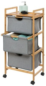 Többszintes támaszték 3 fiókkal Bahari, Wenko, 44 ​​x 96 cm, bambusz / poliészter / pamut, natúr / szürke