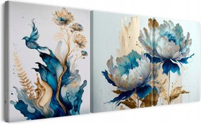 Vászonkép triptichon falra a hálószobába arany virágok madár 90x180