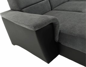 Ülőgarnitúra, műbőr fekete/szövet sötétszürke, jobbos, SANTIAGO U