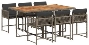 vidaXL 7 részes szürke polyrattan kerti étkezőgarnitúra párnával