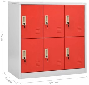 2 db világosszürke-piros acél zárható szekrény 90x45x92,5 cm