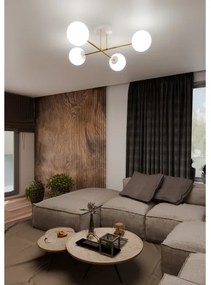 Csillár rúdon  MAGNUM 4xE14/10W/230V fehér/arany