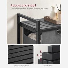 Szennyeskosár, szennyeskosár polccal, 65l, fekete-szürke