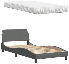 sötétszürke szövet ágy matraccal 100x200 cm