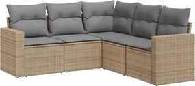 vidaXL 5 részes bézs polyrattan kerti ülőgarnitúra párnákkal