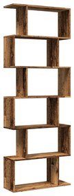 6 szintes antik fa színű fa elválasztó könyvespolc 70x24x193 cm