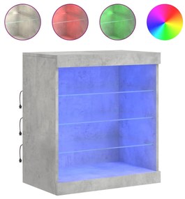 betonszürke tálalószekrény LED-világítással 60,5 x 37 x 67 cm