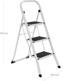 Háztartási létra 3 lépcsőfokkal, fehér