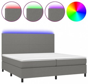 sötétszürke szövet rugós és LED-es ágy matraccal 200x200 cm