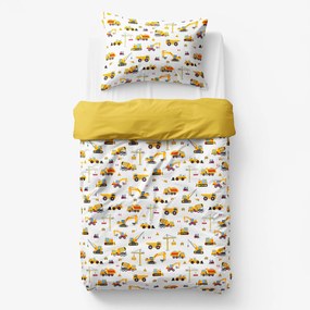Goldea gyermek pamut ágyneműhuzat duo - teherautók és kotrógépek, mézsárga hátoldal 140 x 200 és 70 x 90 cm