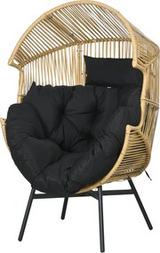 Outsunny Rattan Szék, Rattan Wicker Szék Vastag Ülőpárnával, Tojásformájú Kerti Szék 120 kg Teherbírással, Teraszra, Kertbe, Homok | Aosom