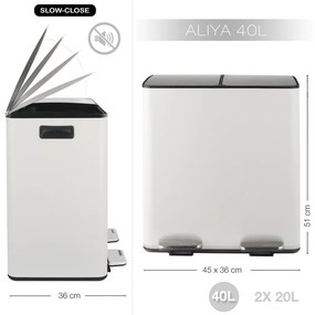 Matt fehér acél szelektív pedálos szemetes 2x20 l Aliya – Spirella