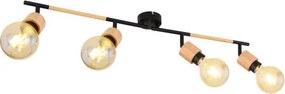 Globo 54031-4 Spotlámpa fém matt fekete váz, fa betéttel kombinálva. HxSZxM:800x80x170, fényforrás nélkül 4xE27 40W 230V