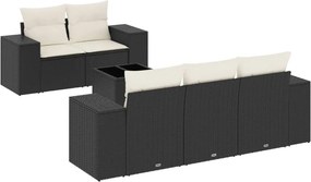 vidaXL 6 részes fekete polyrattan kerti ülőgarnitúra párnákkal