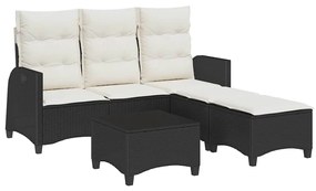 3 részes fekete polyrattan kerti ülőgarnitúra párnával L-alakú