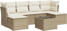 vidaXL 7 részes bézs polyrattan kerti ülőgarnitúra párnákkal