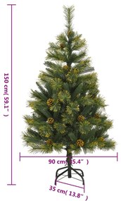 csuklópántos műkarácsonyfa tobozzal 150 cm