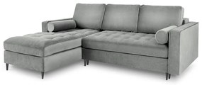 Santo világosszürke kinyitható bársony sarokkanapé, bal oldali - Milo Casa