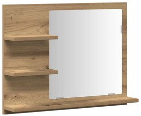 kézműves tölgy színű tükrös fürdőszobaszekrény 60x10,5x45 cm