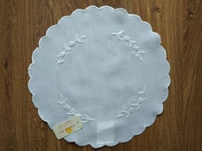 Hímzett fehér asztalterítő Ø 30 cm