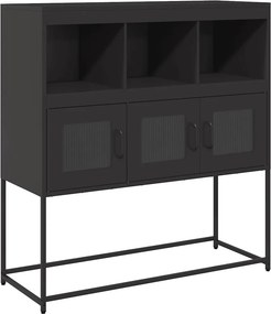 vidaXL fekete hidegen hengerelt acél tálalószekrény 100,5x39x107 cm