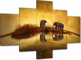 Vászonkép 100x70 Elefántok a vízparton