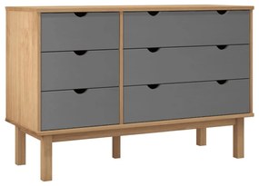 OTTA barna-szürke tömör fenyőfa éjjeliszekrény 111x43x73,5 cm