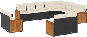 vidaXL 12 részes fekete polyrattan kerti ülőgarnitúra párnákkal