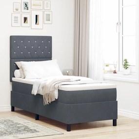 Boxspring Ágy Matraccal Sötétszürke 80x200 cm Bársony