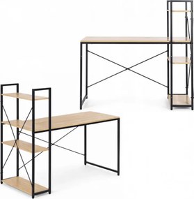 Íróasztal polccal LOFTY 120x60 cm, fekete / tölgy dekoráció