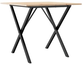 tömör fenyőfa és öntöttvas étkezőasztal X-vázzal 90x90x75 cm