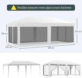 Outsunny Kültéri Fogadótábor 6 eltávolítható oldalfallal, mérete: 6L x 3W m, partikhoz, eseményekhez, fehér | Aosom