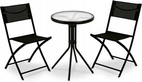 Kerti bútor szett 50cm-es kerek üveg asztal és 2 db összecsukható szék
