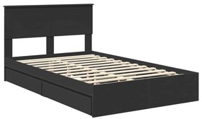 vidaXL Tárolós Ágy fejtámlával fiókkal Fekete 135 x 190 cm Faanyag
