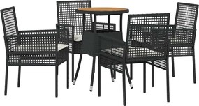 vidaXL Kert étkező szett 5 pcs Fekete polirattan