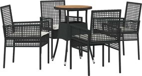 vidaXL Kert étkező szett 5 pcs Fekete polirattan