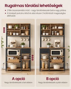 Konyhai polc konnektorokkal, állópolc, 40 × 80 × 180,4 cm, vintage barna–fekete színben