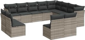 vidaXL 12 részes világosszürke polyrattan kerti ülőgarnitúra párnával