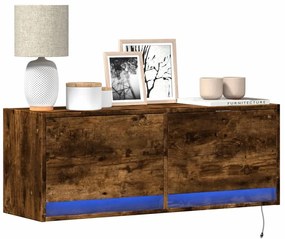 füstös tölgy színű fali TV-szekrény LED-ekkel 100x31x35 cm