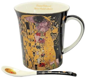 Klimt bögre porcelán kanállal díszcsomagolásban A Csók black