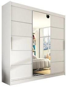 ASTON VI tolóajtós ruhásszekrény tükörrel, 250x215x58, fehér matt