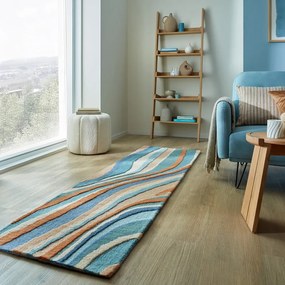 Kék kézi szövésű gyapjú futószőnyeg 60x230 cm Abstract Flow – Flair Rugs