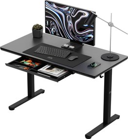 Állítható magasságú íróasztal, 120 x 60 cm, fejhallgatótartóval, üveglappal fekete