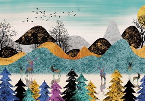 Fotótapéta - Szarvasok egy színes erdőben (147x102 cm)