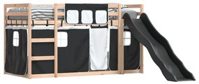 fehér-fekete emeletes ágy csúszdával és függönnyel 80 x 200 cm